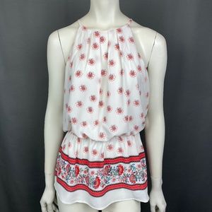 White Blouse w/Coral Floral Design